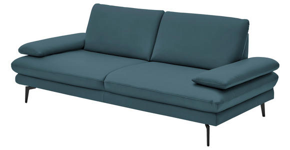 3-SITZER-SOFA in Leder Blau - Blau/Schwarz, Design, Leder/Metall (222/86/104cm) - Dieter Knoll