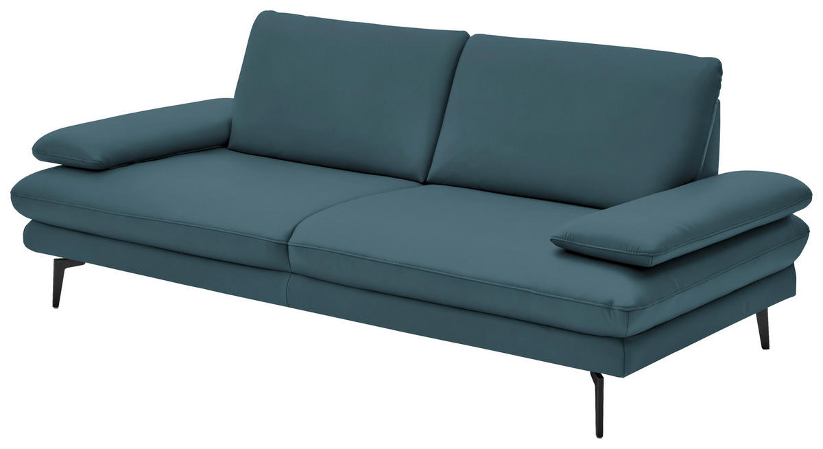 3-SITZER-SOFA in Leder Blau  - Blau/Schwarz, Design, Leder/Metall (222/86/104cm) - Dieter Knoll