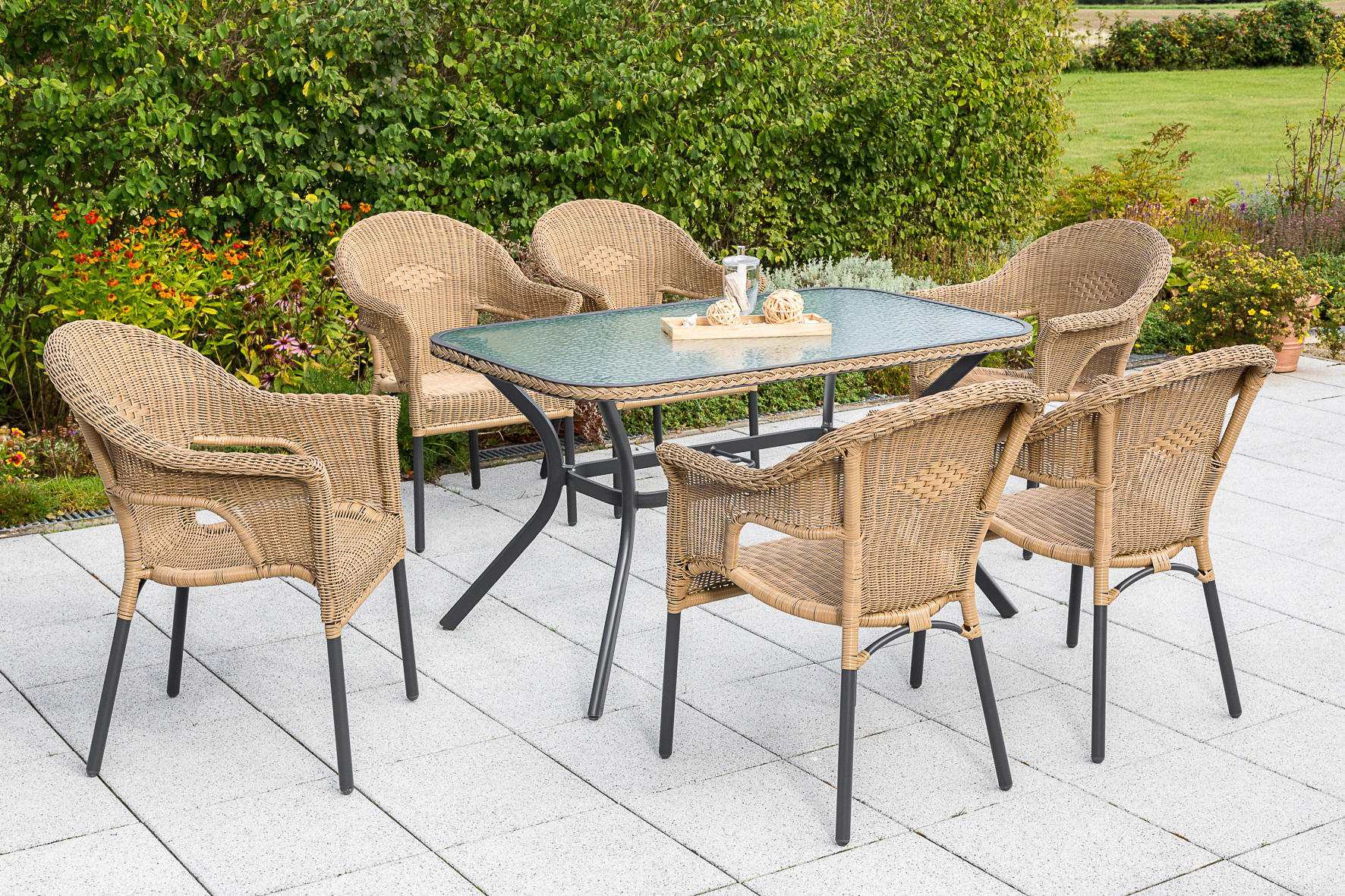 GARTENTISCHGRUPPE  - Graphitfarben/Naturfarben, ROMANTIK / LANDHAUS, Kunststoff/Metall (150/85/74cm) - Gardenson