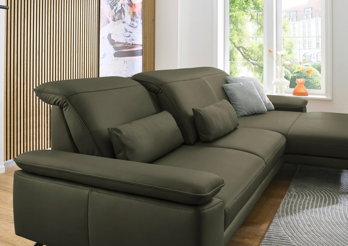 ECKSOFA in Echtleder Grau, Grün  - Schwarz/Grau, Design, Leder/Metall (332/193cm) - Dieter Knoll
