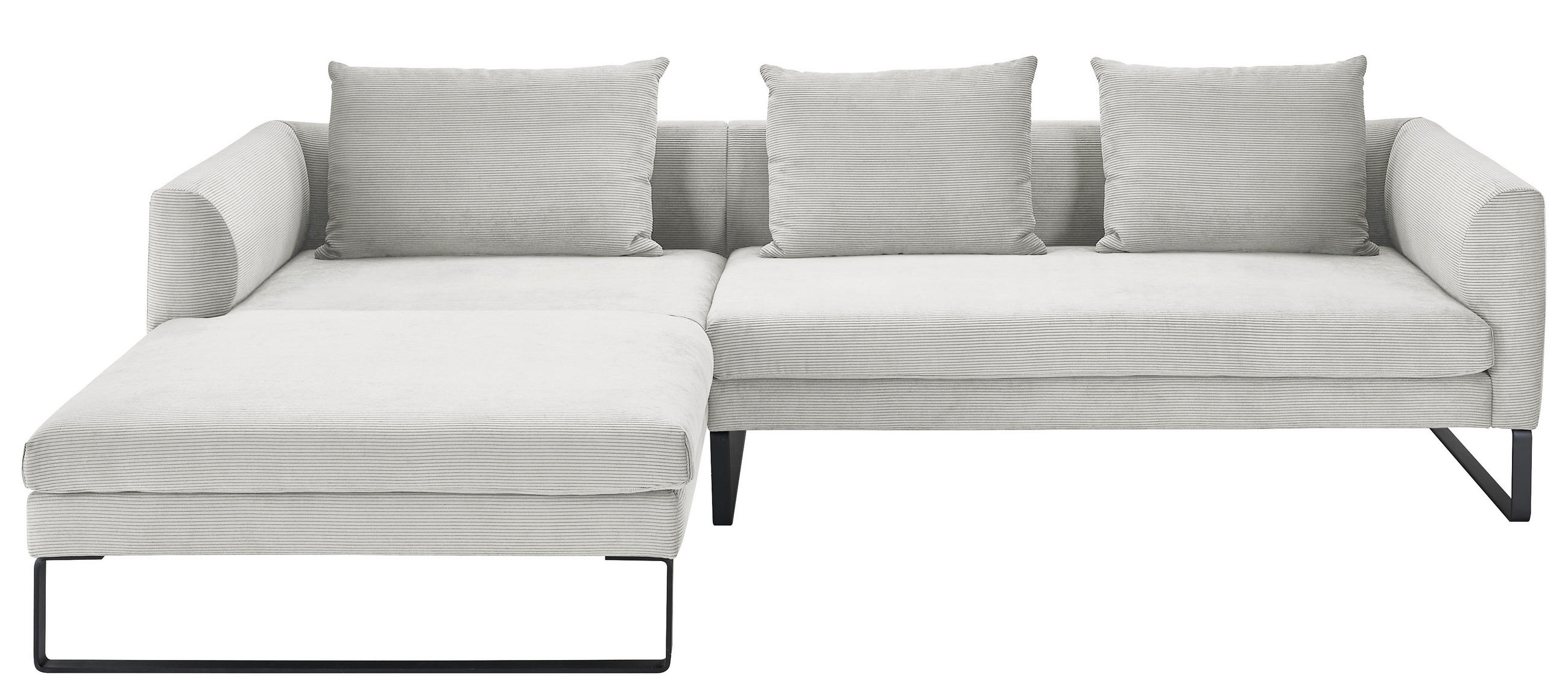 ECKSOFA Hellgrau Cord  - Hellgrau/Schwarz, KONVENTIONELL, Textil/Metall (178/284cm) - Hom`in