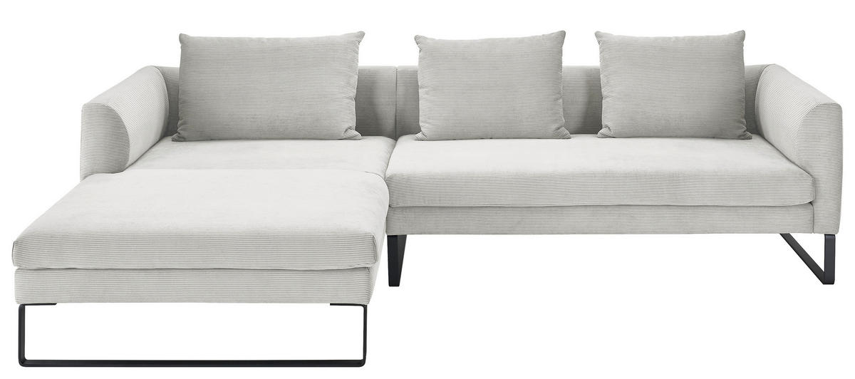 ECKSOFA in Cord Hellgrau  - Hellgrau/Schwarz, Konventionell, Textil/Metall (178/284cm) - Hom`in
