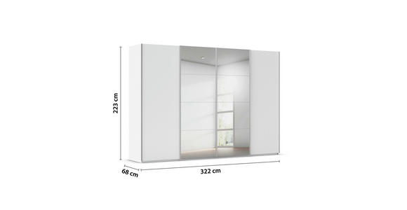 SCHWEBETÜRENSCHRANK 322/223/68 cm 4-türig Weiß, Weiß Hochglanz  - Weiß Hochglanz/Alufarben, Basics, Glas/Holzwerkstoff (322/223/68cm) - Novel