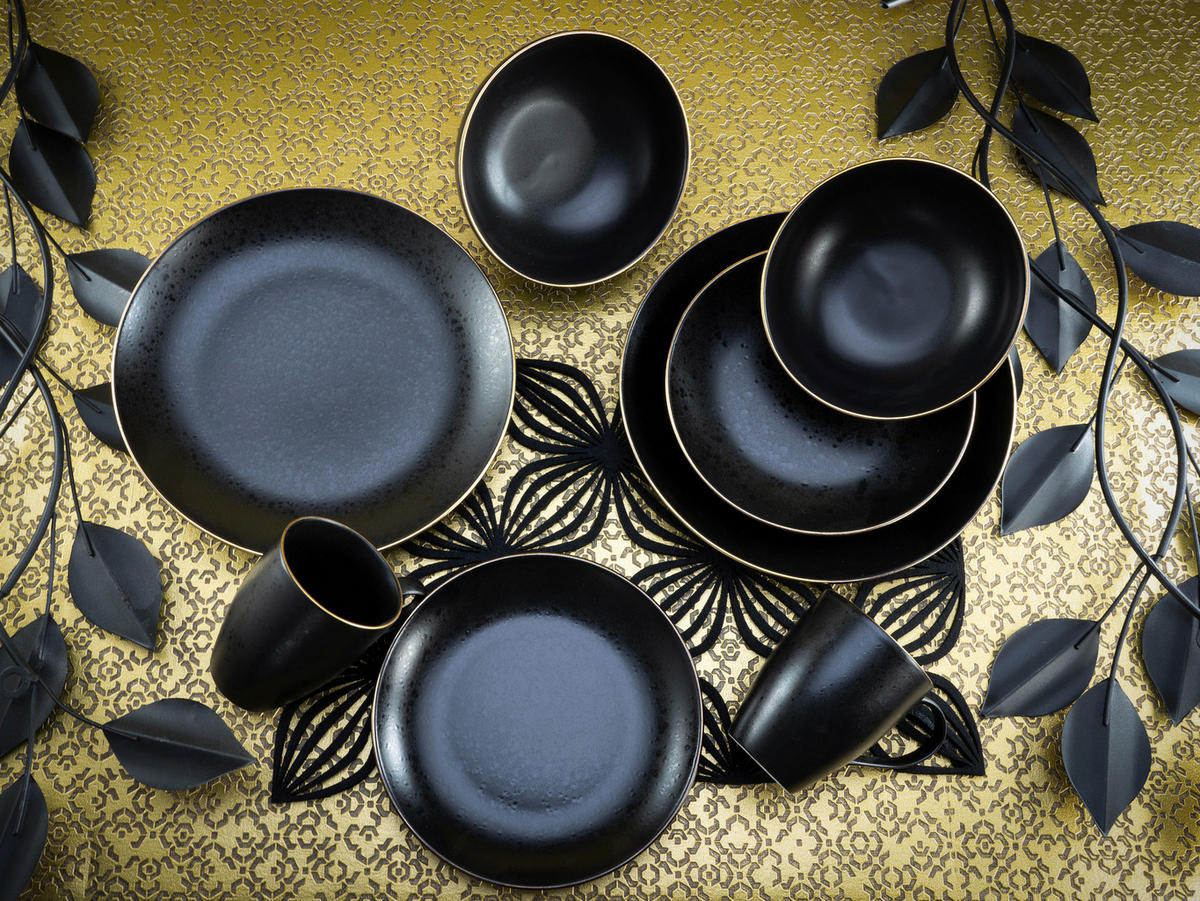 KOMBISERVICE Industrial Gold Black 16-teilig  - Schwarz, KONVENTIONELL, Keramik (34/31/33cm) - Creatable