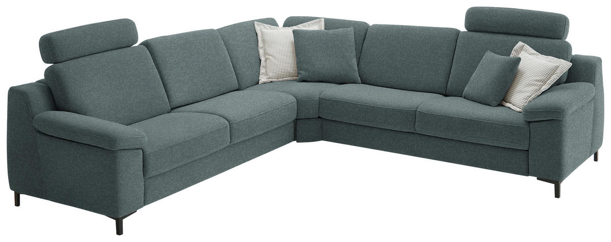 ECKSOFA in Chenille Graugrün  278/278 cm  - Schwarz/Graugrün, Design, Textil/Metall (278/278cm) - Valdera
