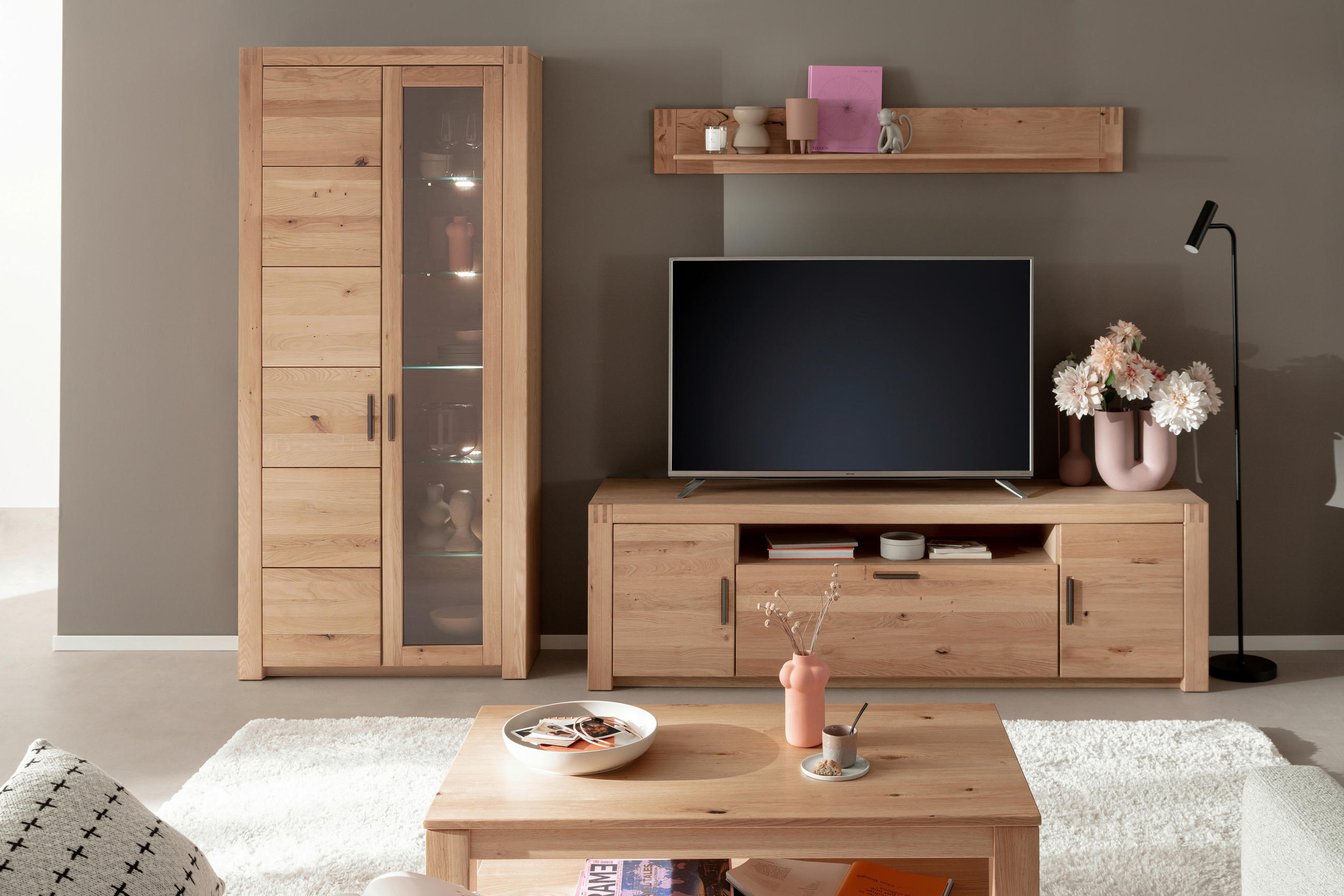 WOHNWAND 3-teilig  in Eichefarben  283/203/50 cm  - Eichefarben/Anthrazit, Design, Glas/Holz (283/203/50cm) - Livetastic