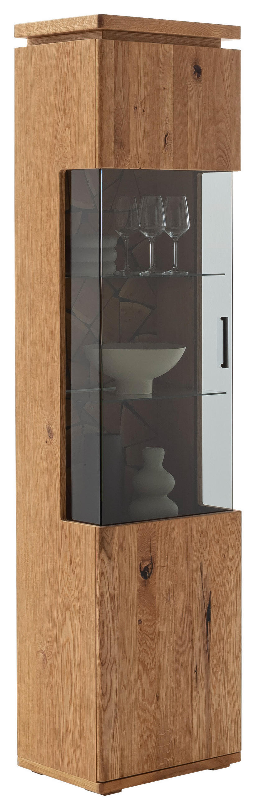VITRÍNA, dub, barvy dubu, 50/204/37 cm - barvy dubu/černá, Natur, kov/dřevo (50/204/37cm) - Linea Natura
