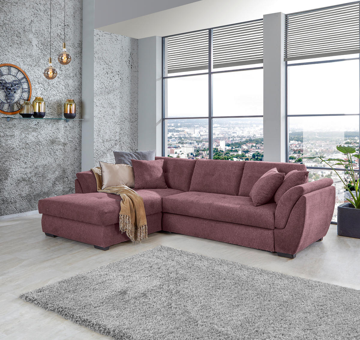 ECKSOFA in Webstoff Beere  - Beere/Schwarz, Design, Kunststoff/Textil (187/278cm) - Livetastic