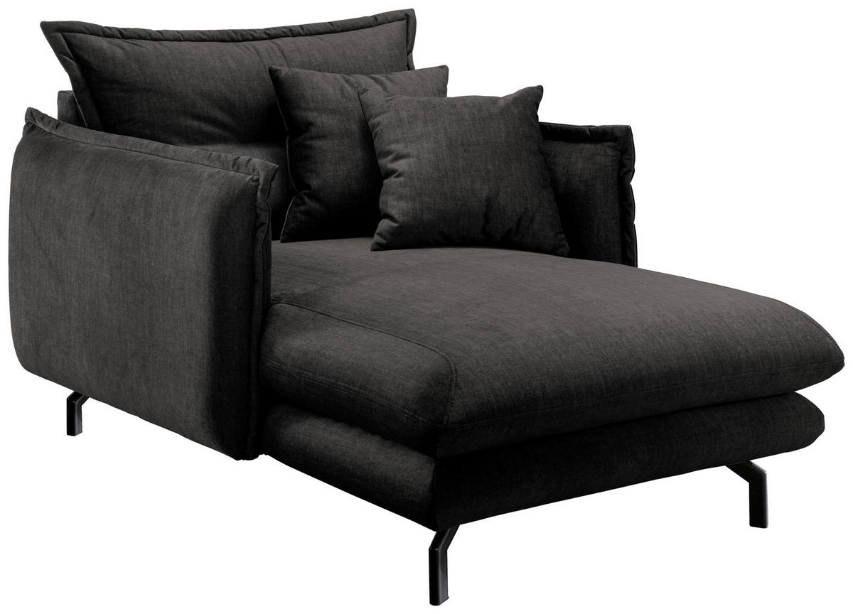 XXL-SESSEL in Velours Anthrazit  - Anthrazit/Schwarz, Modern, Textil/Metall (111/101/167cm) - Livetastic