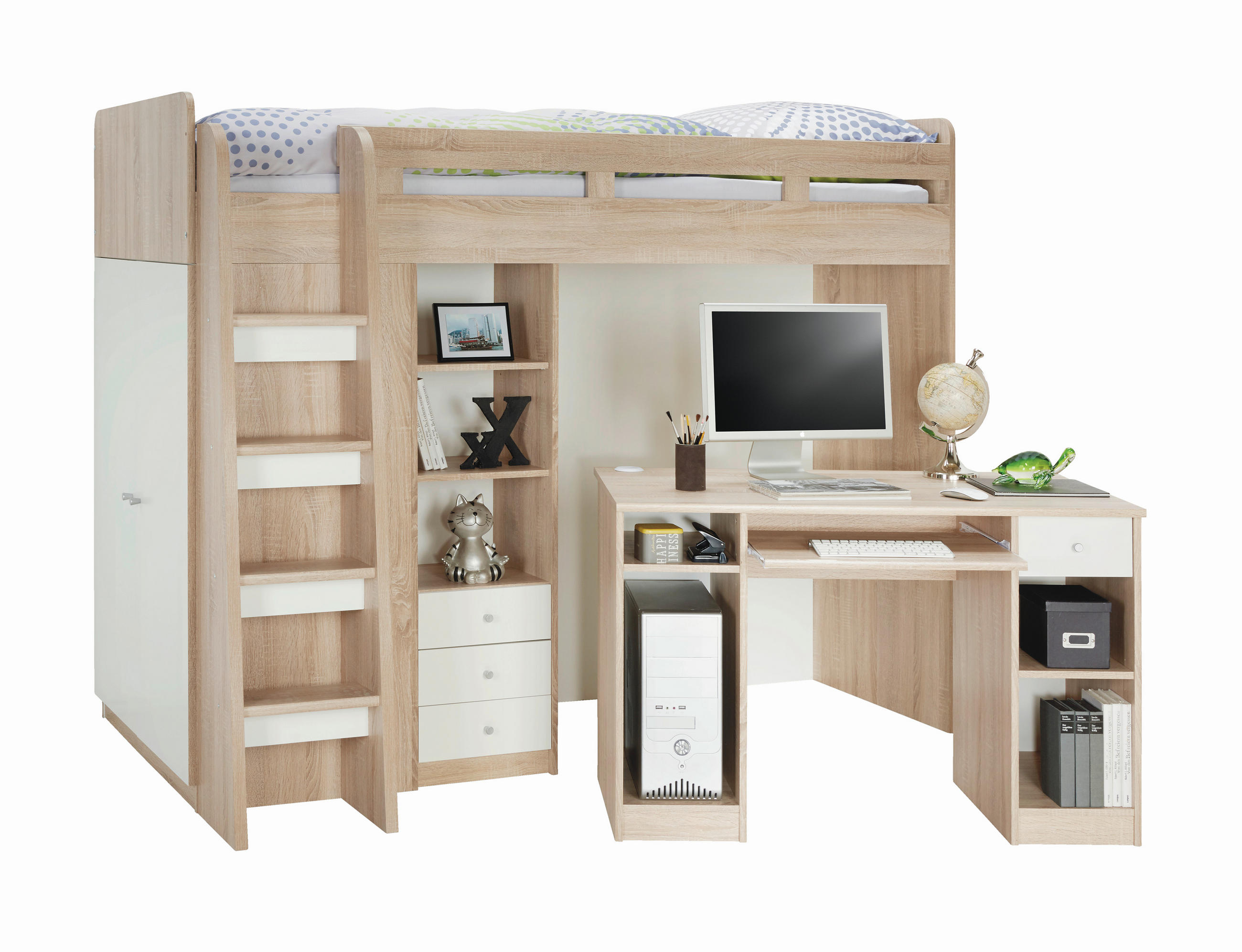 POGRAD - barve hrasta/bela, Moderno, leseni material (90/200cm) - MID.YOU