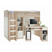 LOFTSÄNG 90/200 cm  - vit/ekfärgad, Modern, trämaterial (90/200cm) - MID.YOU