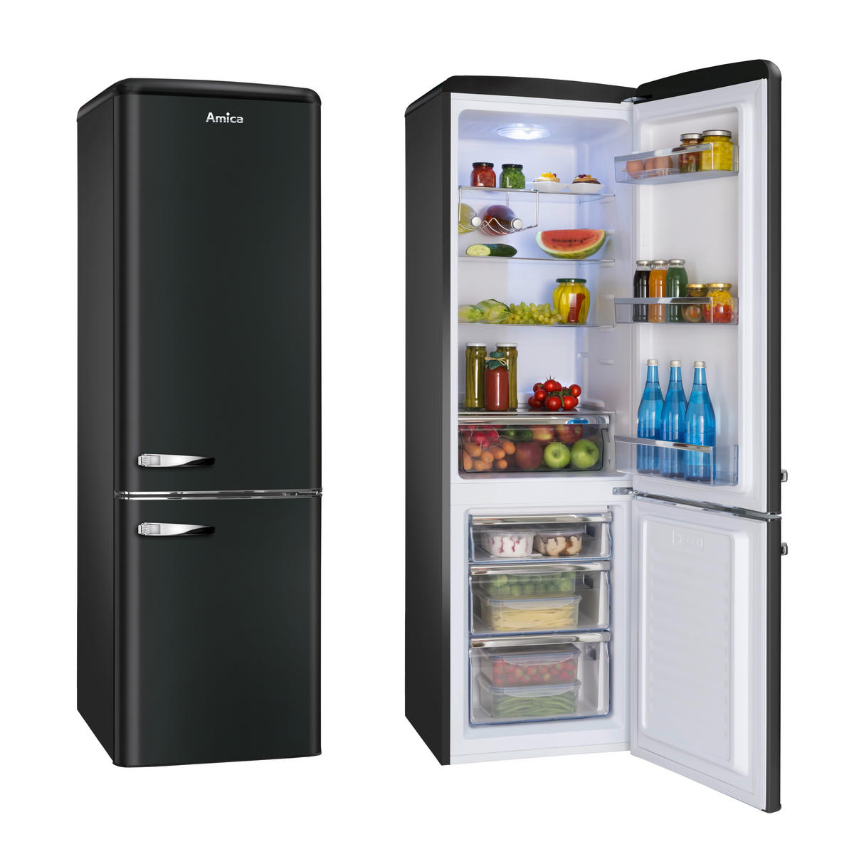 KÜHL-GEFRIER-KOMBINATION KGCR387100MS  - Schwarz, Basics, Metall (55/181/61,5cm) - Amica