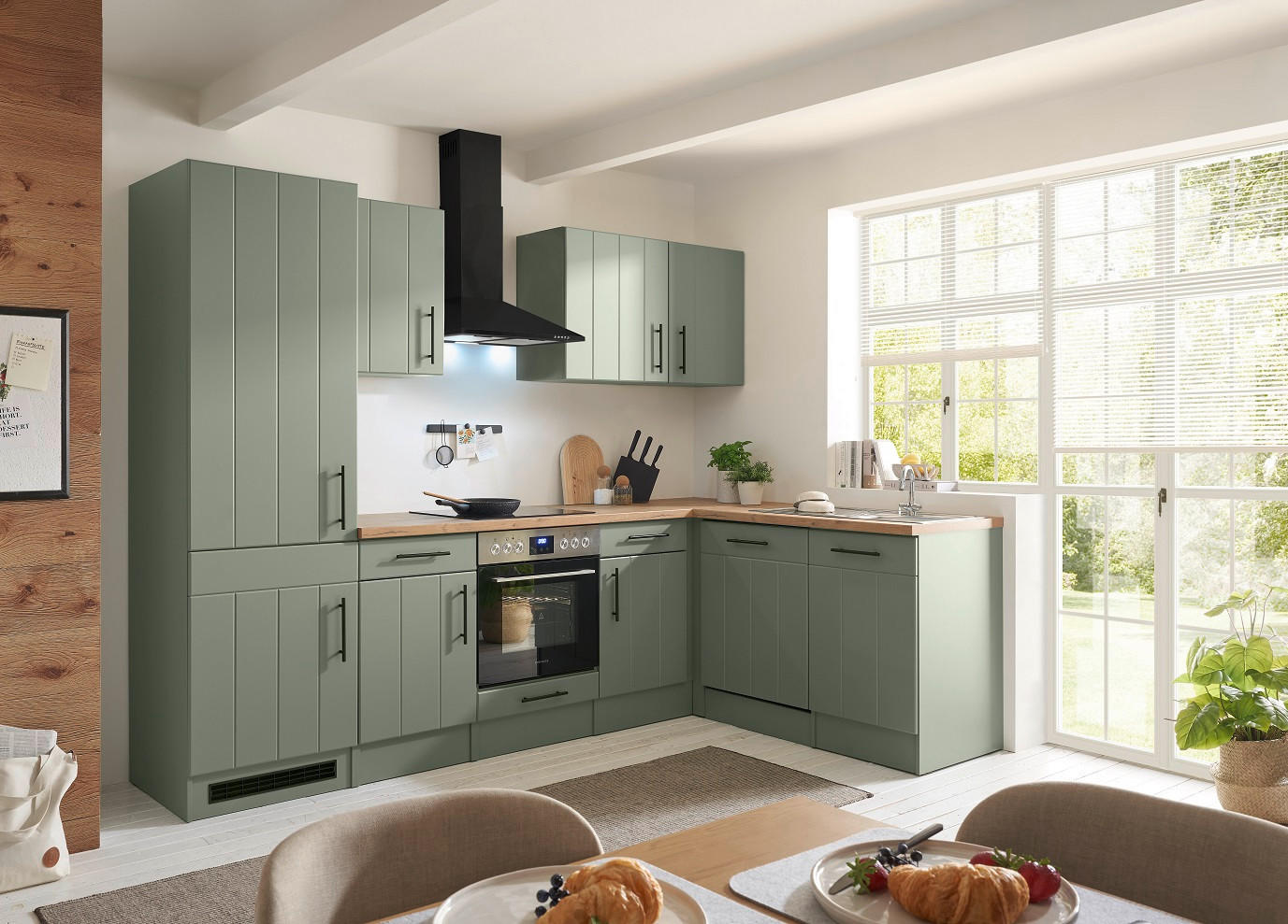 KÜCHENLEERBLOCK 280 cm   in Wildeiche, Schilfgrün  - Schilfgrün/Wildeiche, Trend, Holzwerkstoff/Metall (280cm) - Respekta