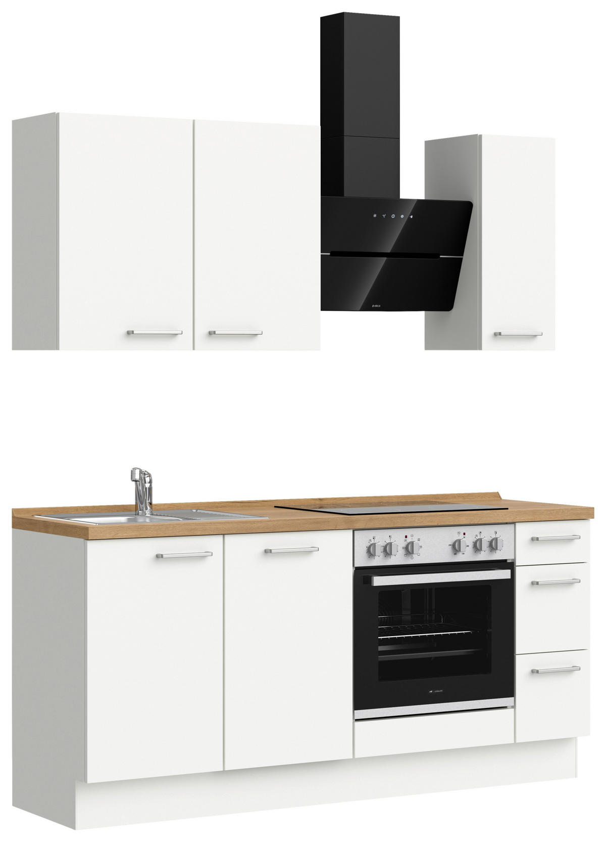 KÜCHENBLOCK 180 cm   in Weiß, Eichefarben  - Edelstahlfarben/Eichefarben, MODERN, Holzwerkstoff/Metall (180cm) - Nobilia