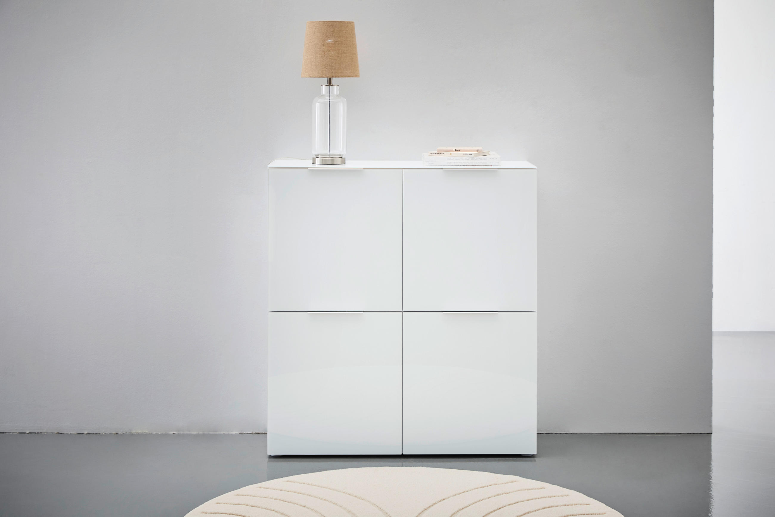HIGHBOARD  in 110/117/40 cm  - Weiß Hochglanz/Alufarben, Design, Glas/Holzwerkstoff (110/117/40cm) - Voleo