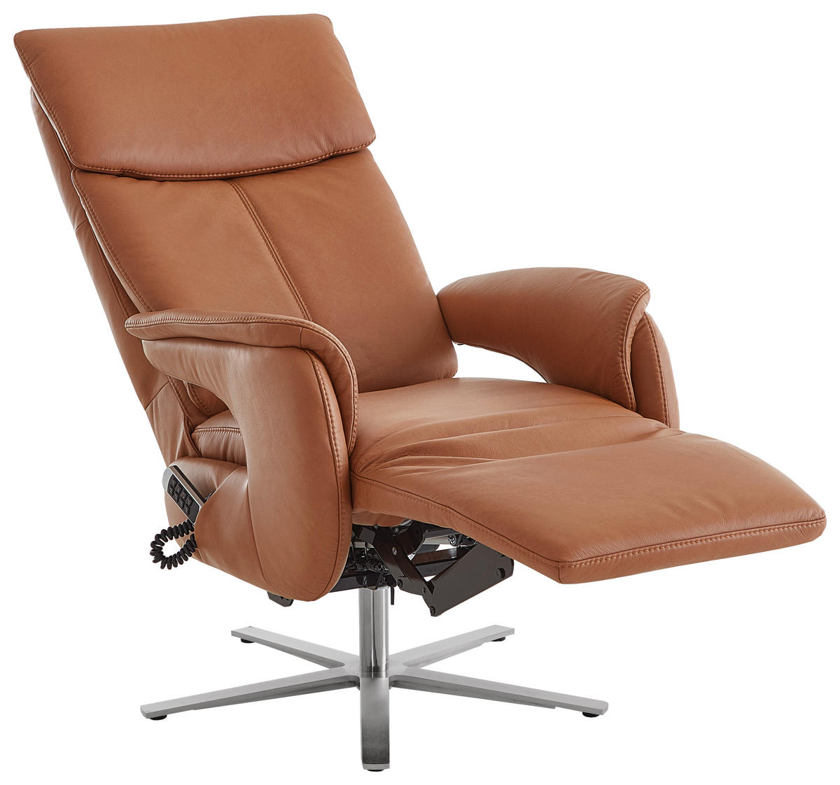 RELAXSESSEL in Leder Braun  - Edelstahlfarben/Braun, Design, Leder/Metall (70/124/85cm) - Cantus