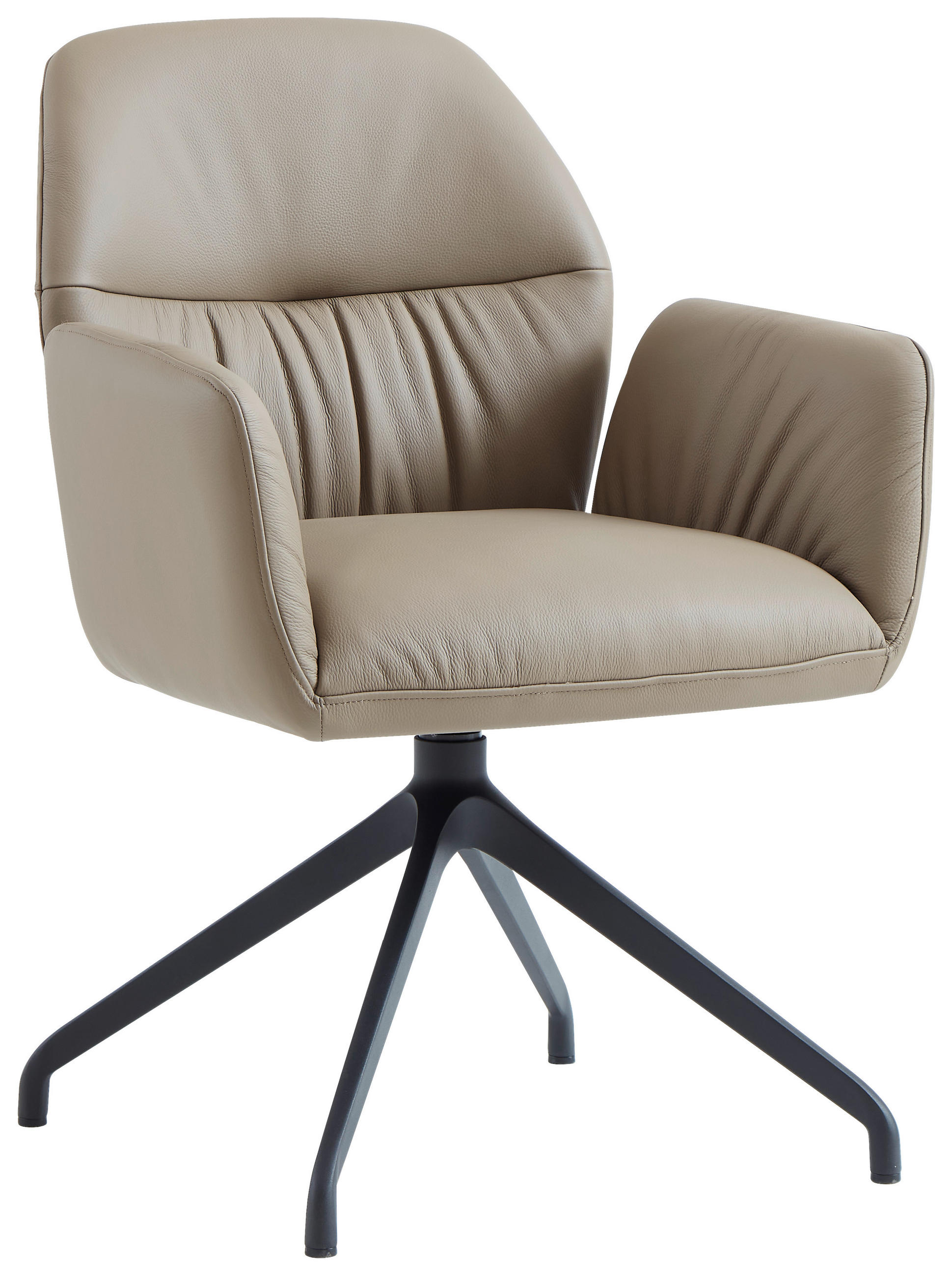 ARMLEHNSTUHL  Sitzfläche 360° drehbar, automatische Rückholfunktion  Echtleder  Schwarz, Creme  - Creme/Schwarz, Design, Leder/Metall (62/89/63cm) - Dieter Knoll