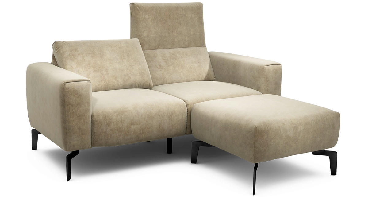 Zweisitzer inkl. Hocker Samt Sandfarben  - Sandfarben/Schwarz, Design, Textil/Metall (180/86/86-94cm) - SENSOO