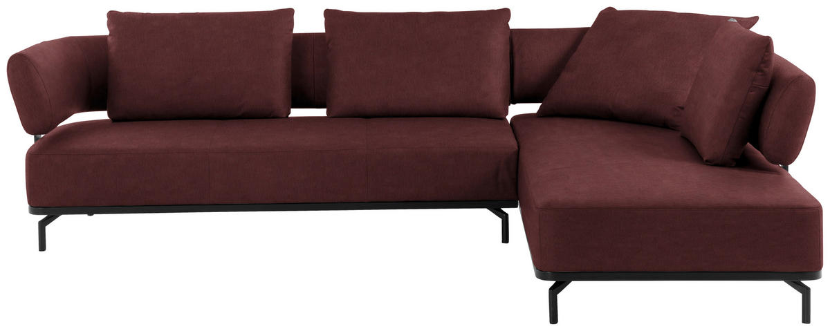 ECKSOFA in Echtleder Bordeaux  - Bordeaux/Schwarz, Design, Leder/Metall (302/237cm) - Dieter Knoll