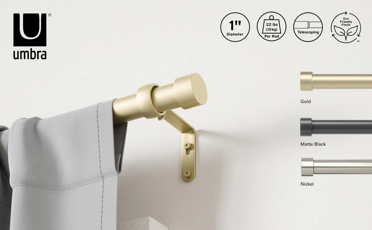VORHANGSTANGENSET 168-305 cm  - Goldfarben, KONVENTIONELL, Kunststoff/Metall (168-305cm) - Umbra