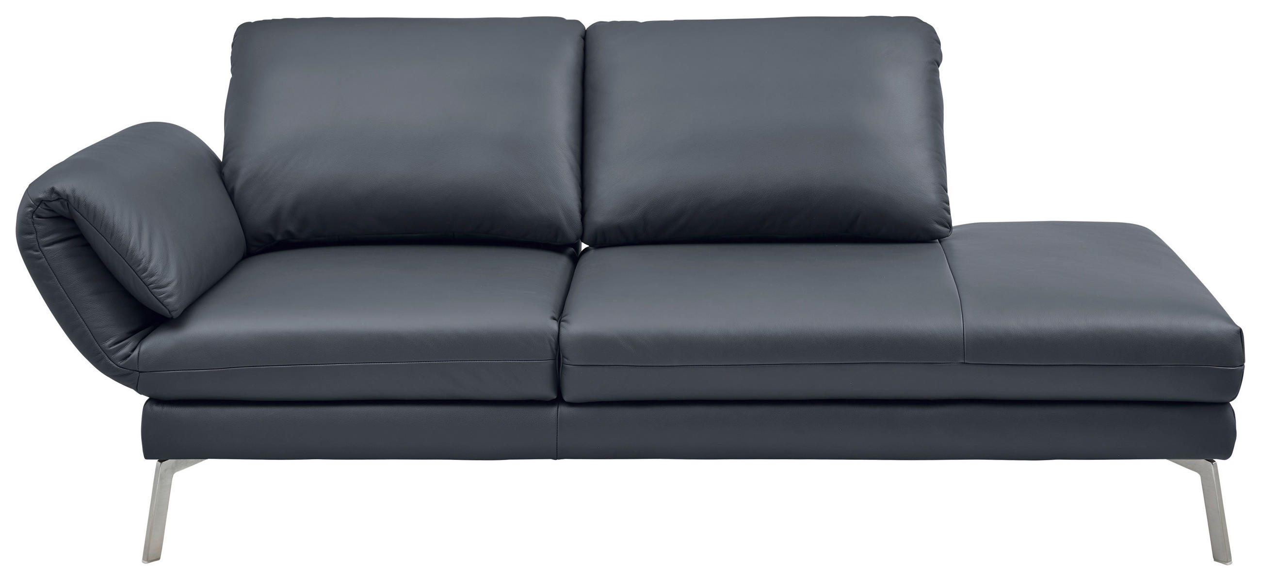 RÉCAMIERE in Echtleder Dunkelblau, Blaugrau  - Chromfarben/Blaugrau, Design, Leder/Metall (209/85-109/95-16cm) - Dieter Knoll