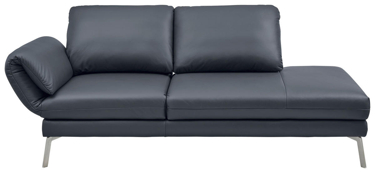 RÉCAMIERE in Echtleder Dunkelblau, Blaugrau  - Chromfarben/Blaugrau, Design, Leder/Metall (209/85-109/95-16cm) - Dieter Knoll