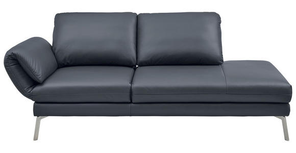 RÉCAMIERE in Echtleder Dunkelblau, Blaugrau - Chromfarben/Blaugrau, Design, Leder/Metall (209/85-109/95-16cm) - Dieter Knoll