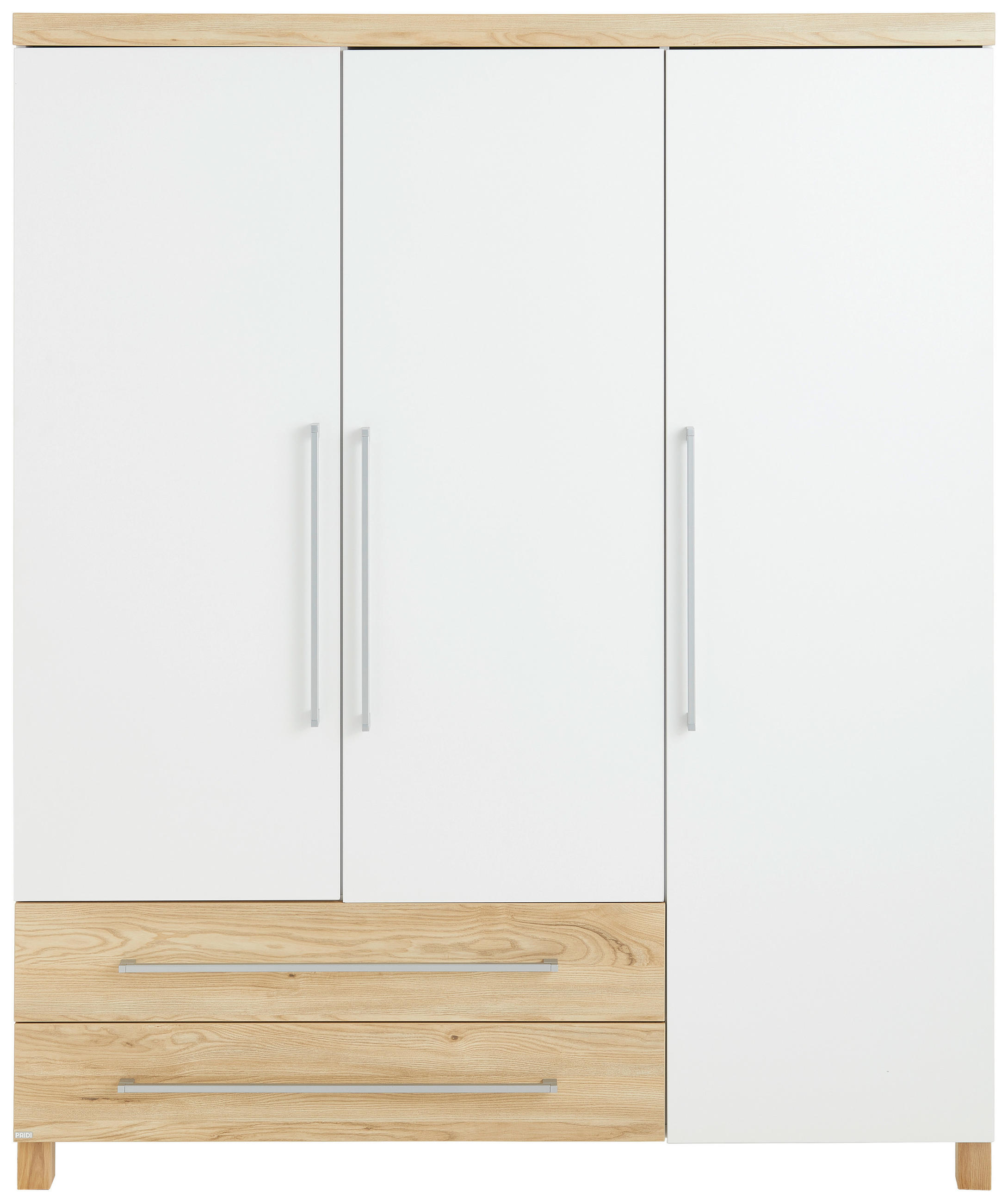 BABYKLEIDERSCHRANK Lennox Fresh Weiß, Eichefarben  - Eichefarben/Silberfarben, Basics, Holzwerkstoff (164/198/55,9cm) - Paidi