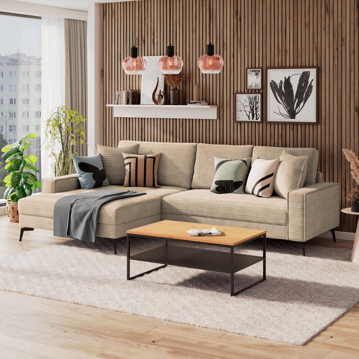 ECKSOFA Beige  - Beige/Schwarz, Trend, Textil (173/286cm) - P & B