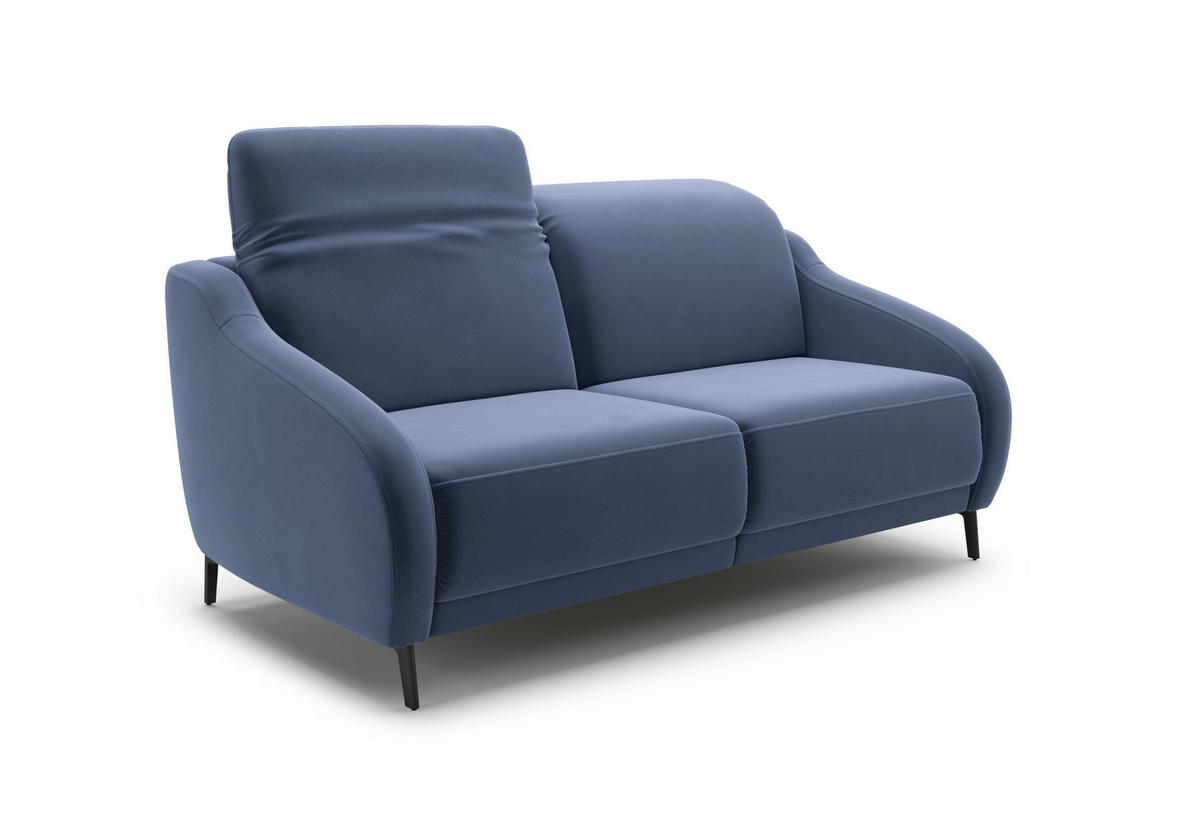 2,5-SITZER in Samt Blau  - Blau/Schwarz, MODERN, Textil/Metall (172/93/104cm) - Sit & More