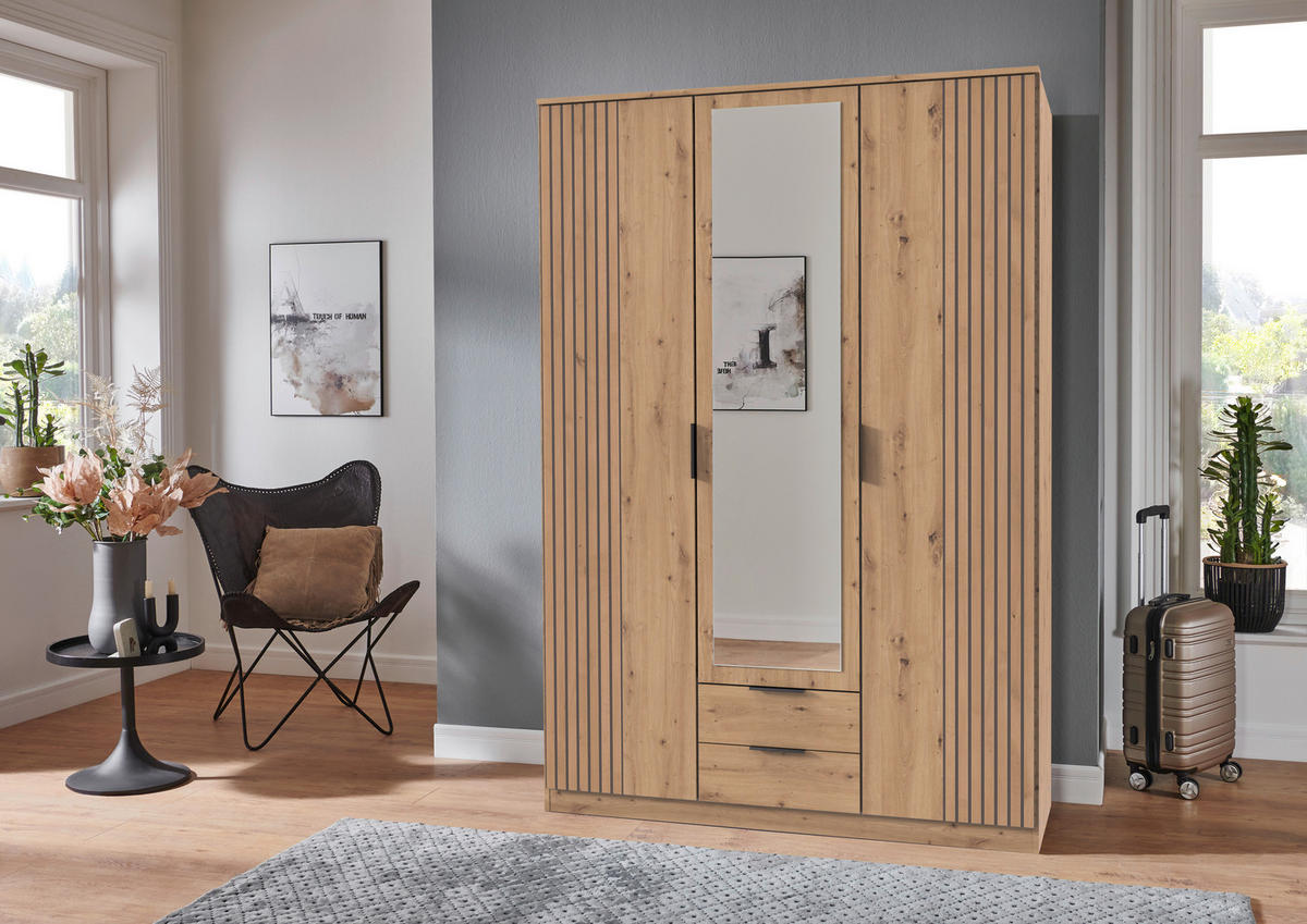 KLEIDERSCHRANK  in Eiche Artisan  - Schwarz/Eiche Artisan, KONVENTIONELL, Glas/Holzwerkstoff (135/199/58cm) - Boxxx