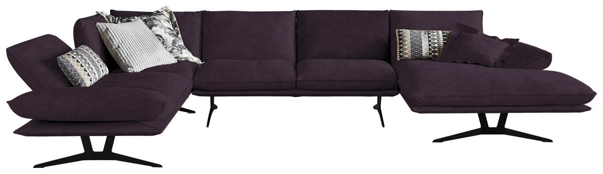 WOHNLANDSCHAFT in Echtleder Violett  - Violett/Schwarz, Natur, Leder/Metall (217/359/155cm) - Dieter Knoll