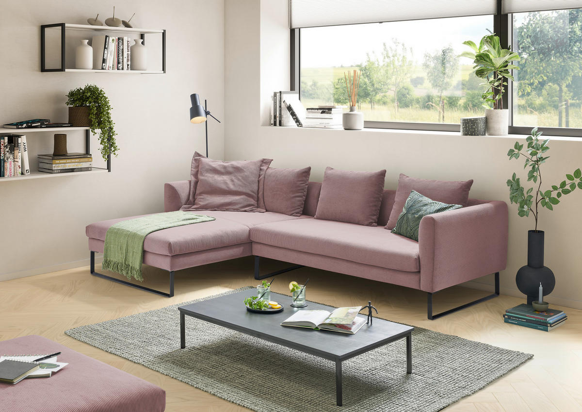 ECKSOFA in Feincord Altrosa  - Schwarz/Altrosa, Konventionell, Textil/Metall (178/284cm) - Hom`in