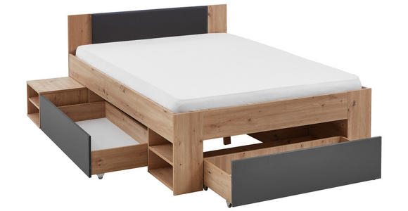 STAURAUMBETT 120/200 cm in Graphitfarben, Eiche Artisan - Graphitfarben/Eiche Artisan, KONVENTIONELL, Holzwerkstoff (120/200cm) - Carryhome