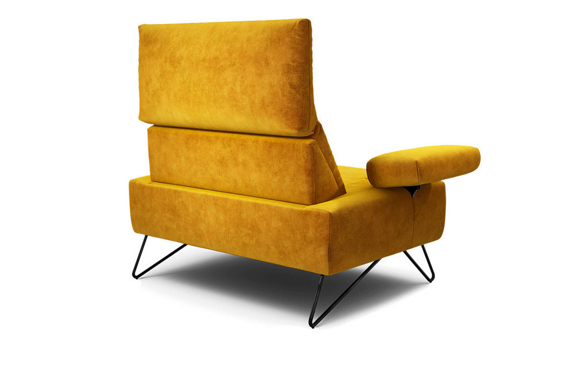 SESSEL Samt Gelb    - Gelb/Schwarz, Design, Textil/Metall (114-142/85/86-94cm) - SENSOO
