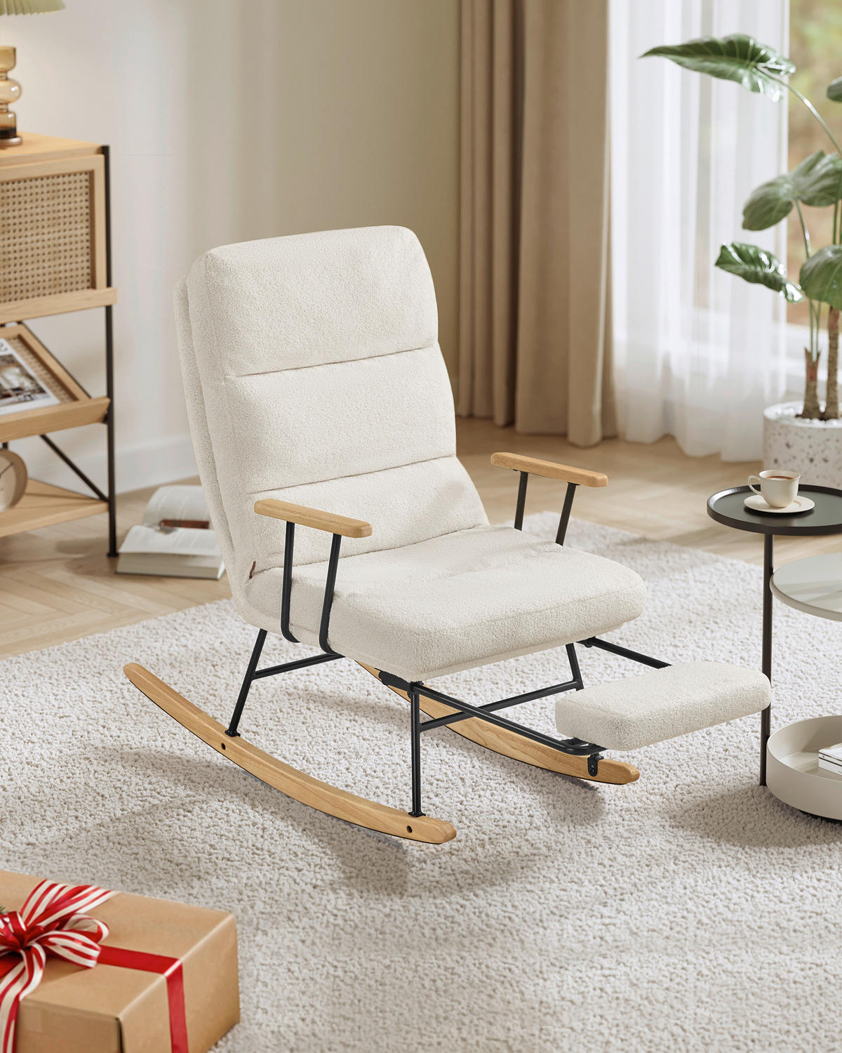 SCHAUKELSTUHL in Velours Creme  - Eichefarben/Creme, Basics, Holzwerkstoff/Textil (67/100/97cm)