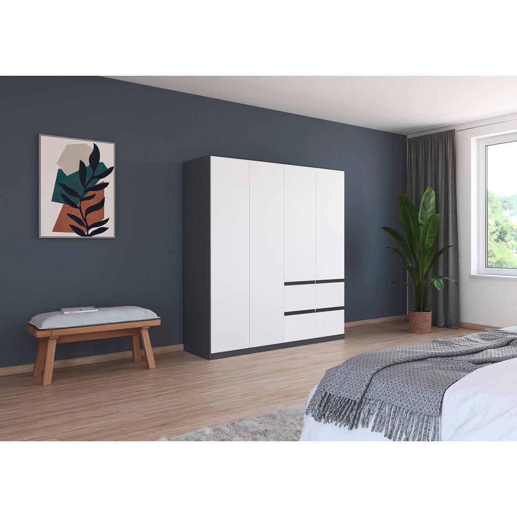 Thumbnail - Xora Kleiderschrank, Grau, Weiß, Kunststoff, 2 Fächer, 4 Schubladen, 181x197x54 cm, Blauer Engel, BQ - Bündnis für Quali...