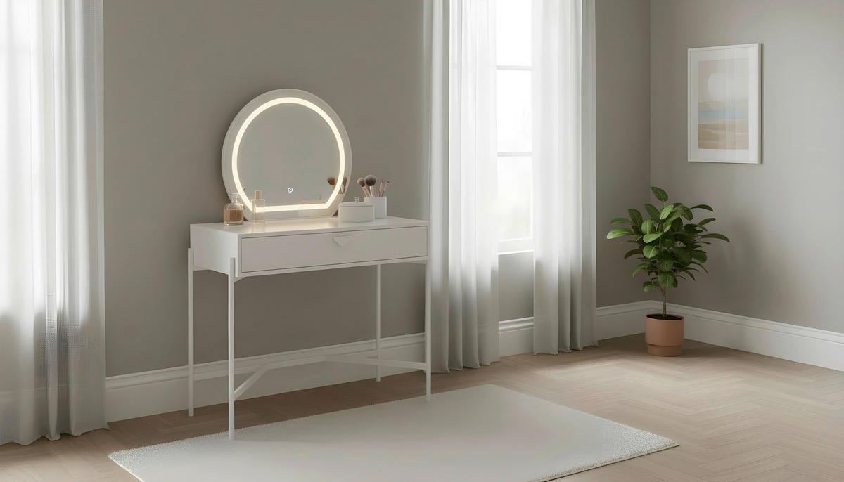 SCHMINKTISCH 90/40/132 cm, Weiss  - Weiss/Alufarben, Trend, Glas/Holzwerkstoff (90/40/132cm) - Milino