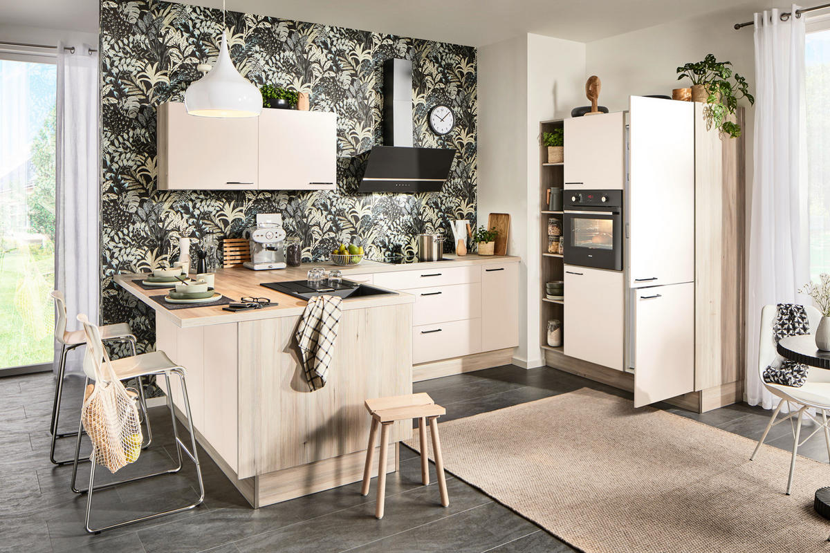 ECKKÜCHE  in Hellbraun, Magnolie  - Hellbraun/Magnolie, Design, Holzwerkstoff/Metall (192/280/150cm) - Xora