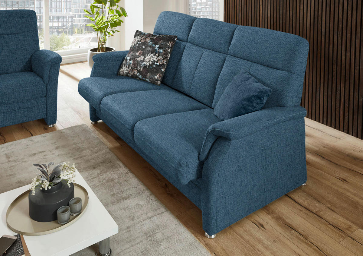 3-SITZER-SOFA Flachgewebe Blau  - Blau/Alufarben, Konventionell, Textil/Metall (194/100/89cm) - Beldomo Comfort
