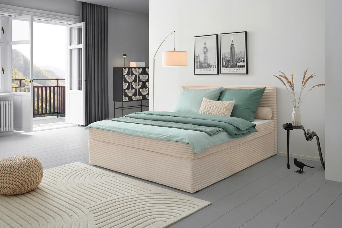 BOX KREVET    160/200 cm  - bež, Moderno, drvo/tekstil (160/200cm) - MID.YOU