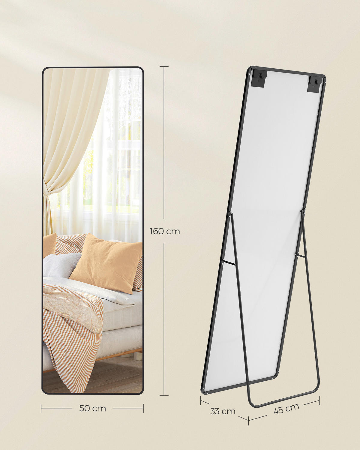 STANDSPIEGEL 50/160/33 cm  - Schwarz, Trend, Glas/Metall (50/160/33cm) - Boxxx