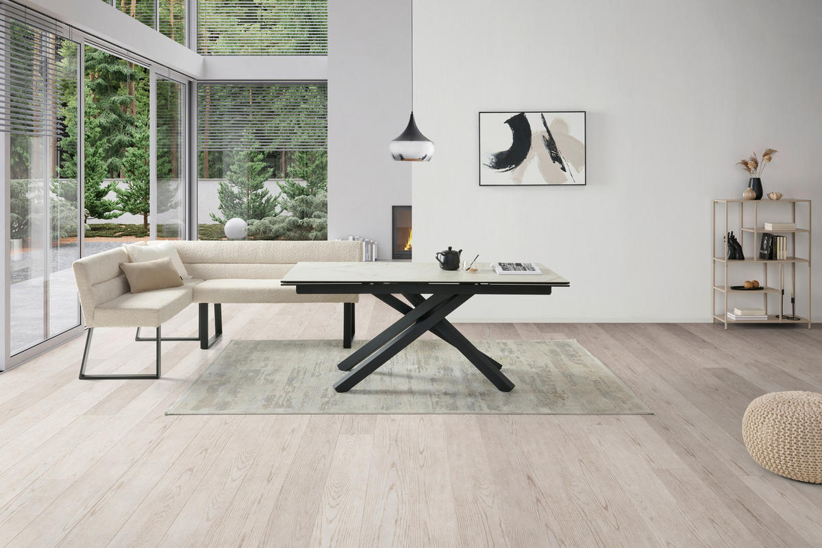 ECKBANK 150/190 cm Webstoff, Bouclé Beige   - Beige/Schwarz, KONVENTIONELL, Textil/Metall (150/190cm) - MID.YOU