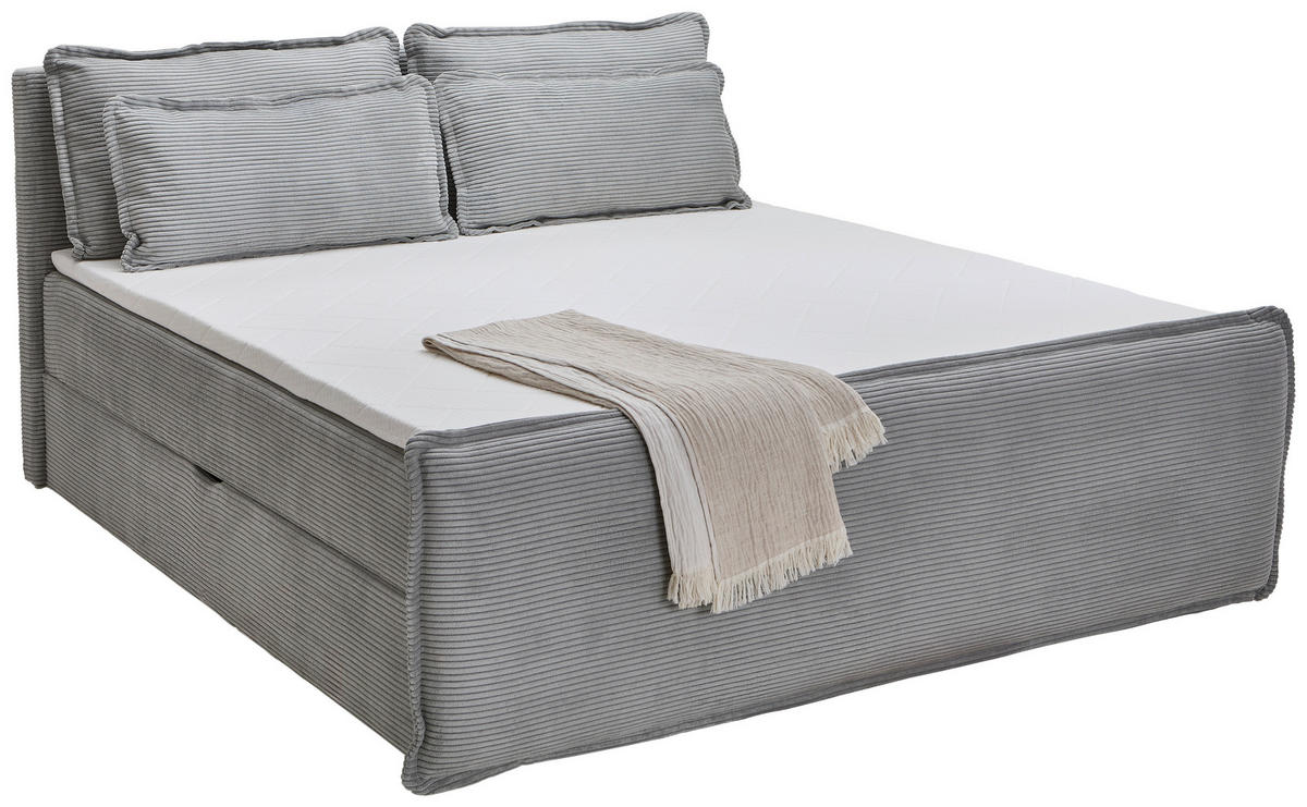 BOXBETT 180/200 cm,  in Hellgrau, Kissen, Bettkasten, Topper, H3 + H3 = fest  - Hellgrau/Schwarz, Design, Kunststoff/Textil (180/200cm) - Chameo