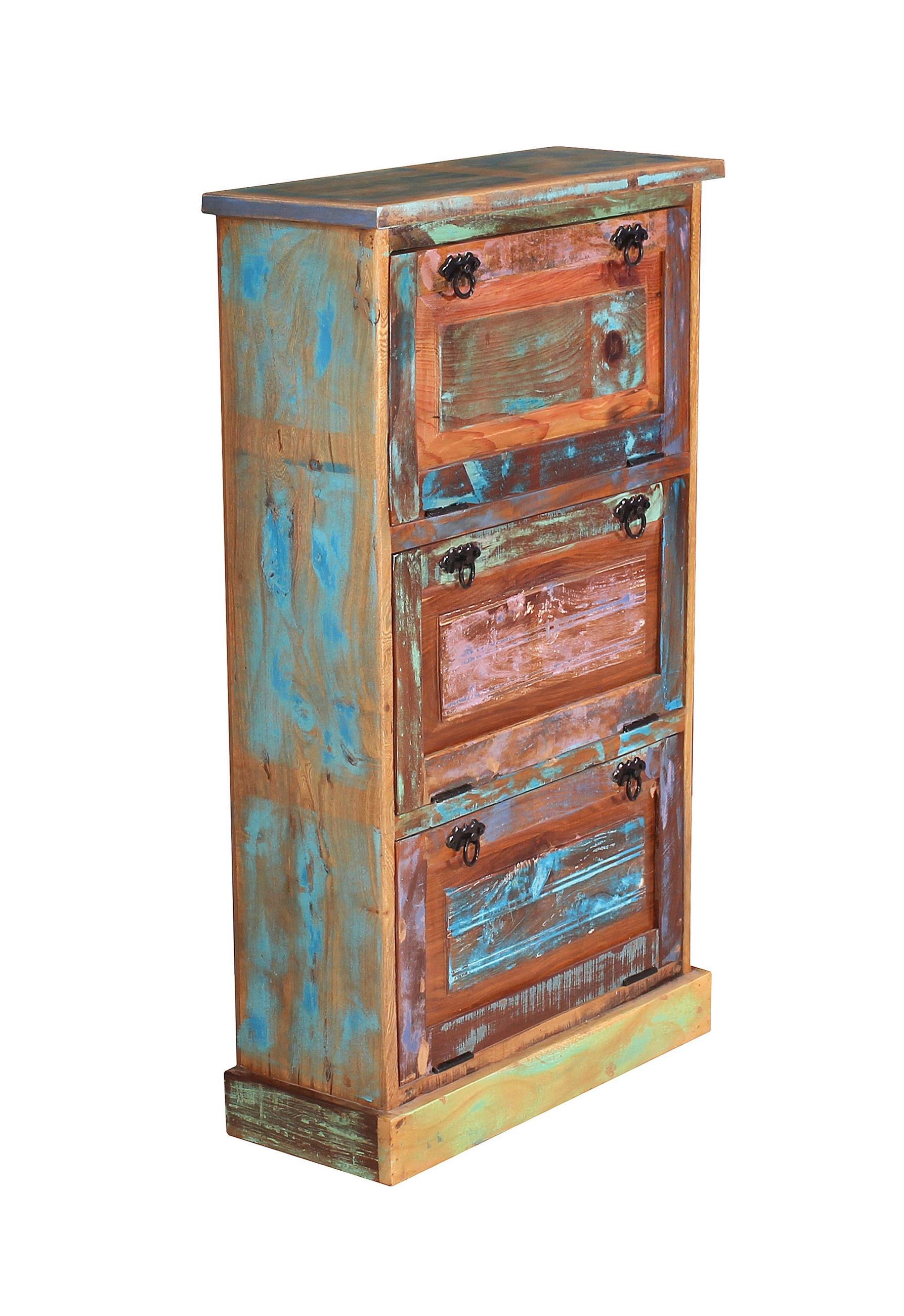 SCHUHSCHRANK Altholz massiv Multicolor  - Multicolor/Schwarz, Design, Holz/Metall (65/110/25cm) - MID.YOU