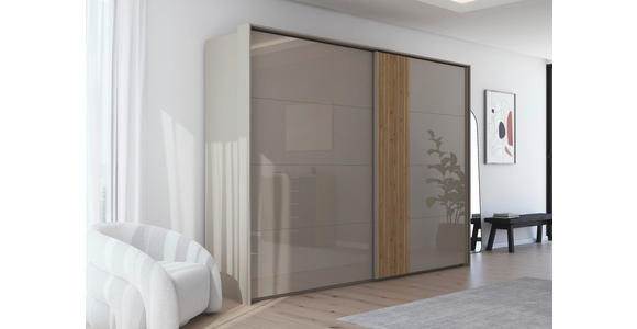 SCHWEBETÜRENSCHRANK 301/223/68 cm 2-türig Eichefarben, Fango - Fango/Eichefarben, Design, Glas/Holzwerkstoff (301/223/68cm) - Novel