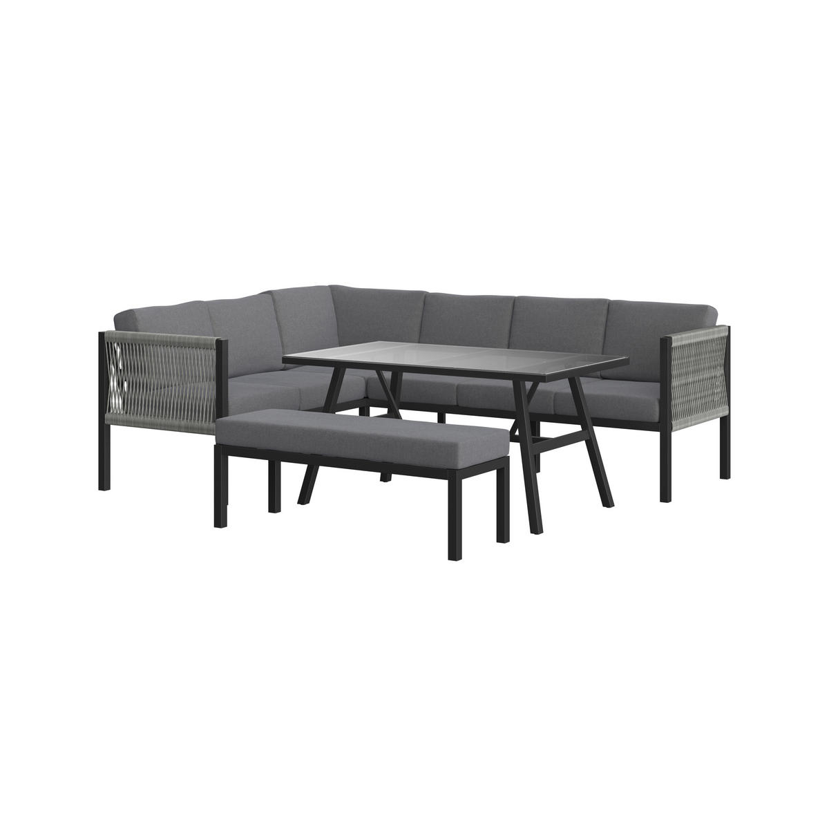 VRTNA GARNITURA   metal, plastika, staklo, tekstil  antracit, tamno siva    - tamno siva/antracit, Design, staklo/metal (187/241cm) - Ambia Garden