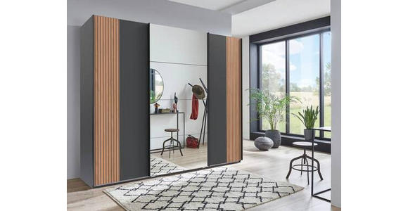 SCHWEBETÜRENSCHRANK in Graphitfarben, Eiche Artisan - Schwarz/Graphitfarben, Trend, Glas/Holzwerkstoff (225/208/64cm) - Carryhome