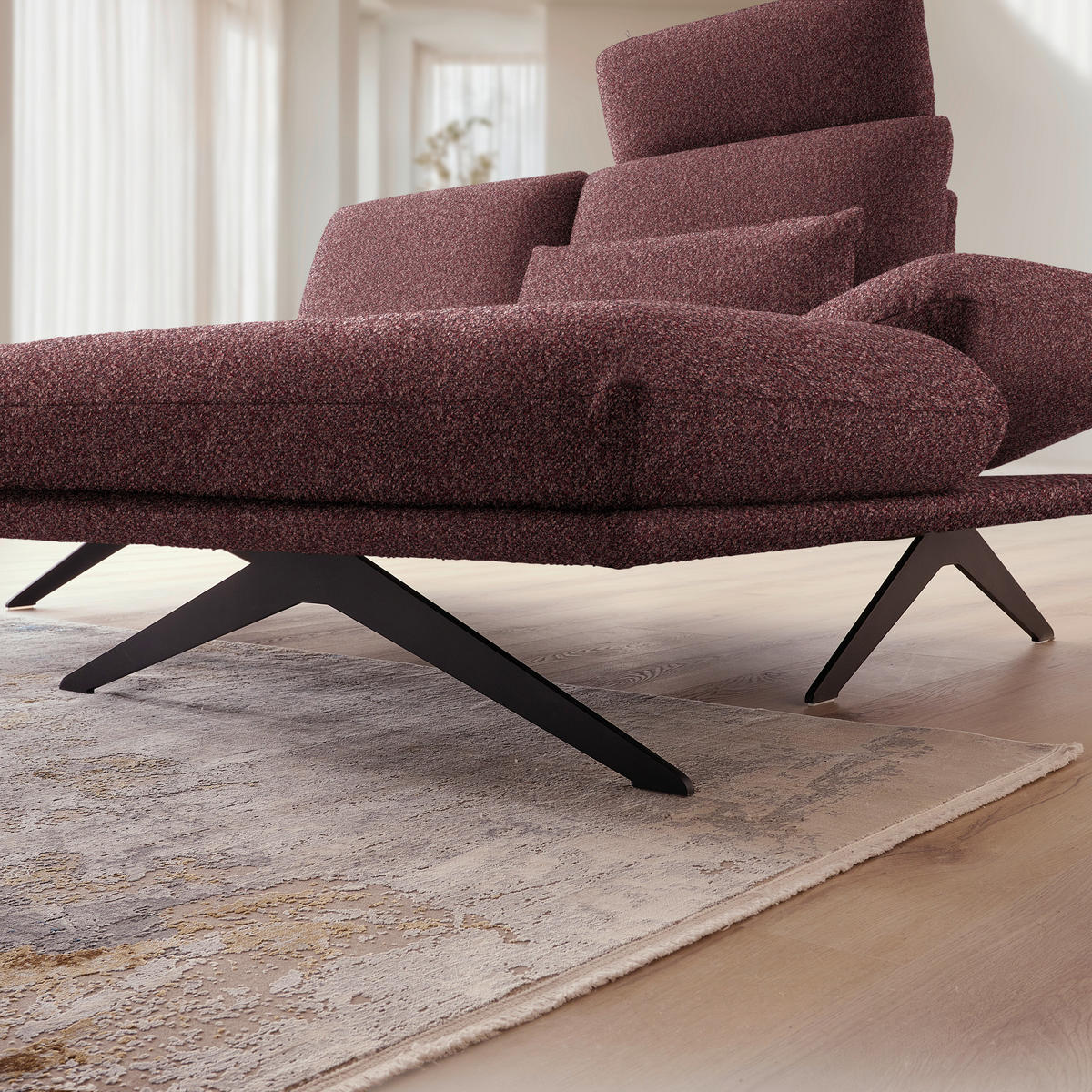 ECKSOFA  in Flachgewebe Bordeaux  234/155 cm  - Bordeaux/Schwarz, Design, Textil/Metall (234/155cm) - Dieter Knoll