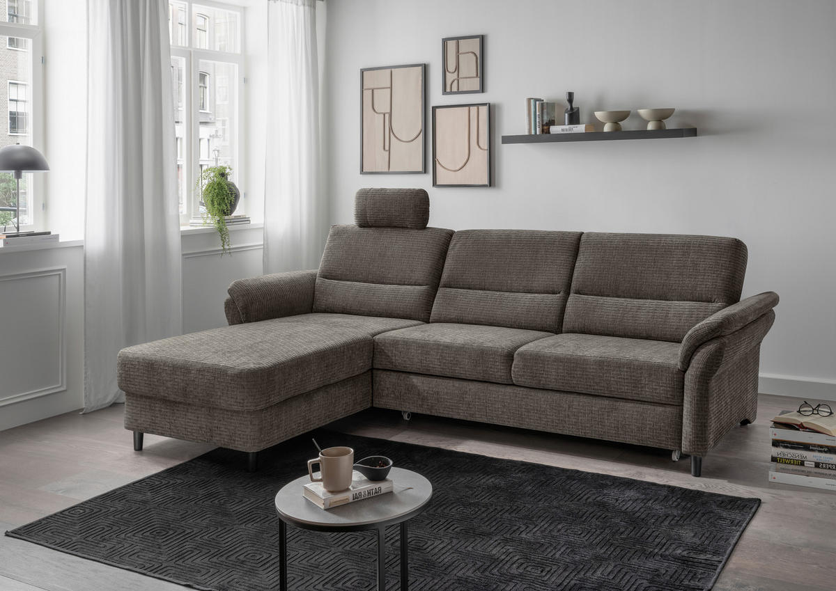 ECKSOFA in Mikrofaser Graubraun  - Graubraun/Schwarz, Modern, Holz/Textil (176/279cm) - Livetastic